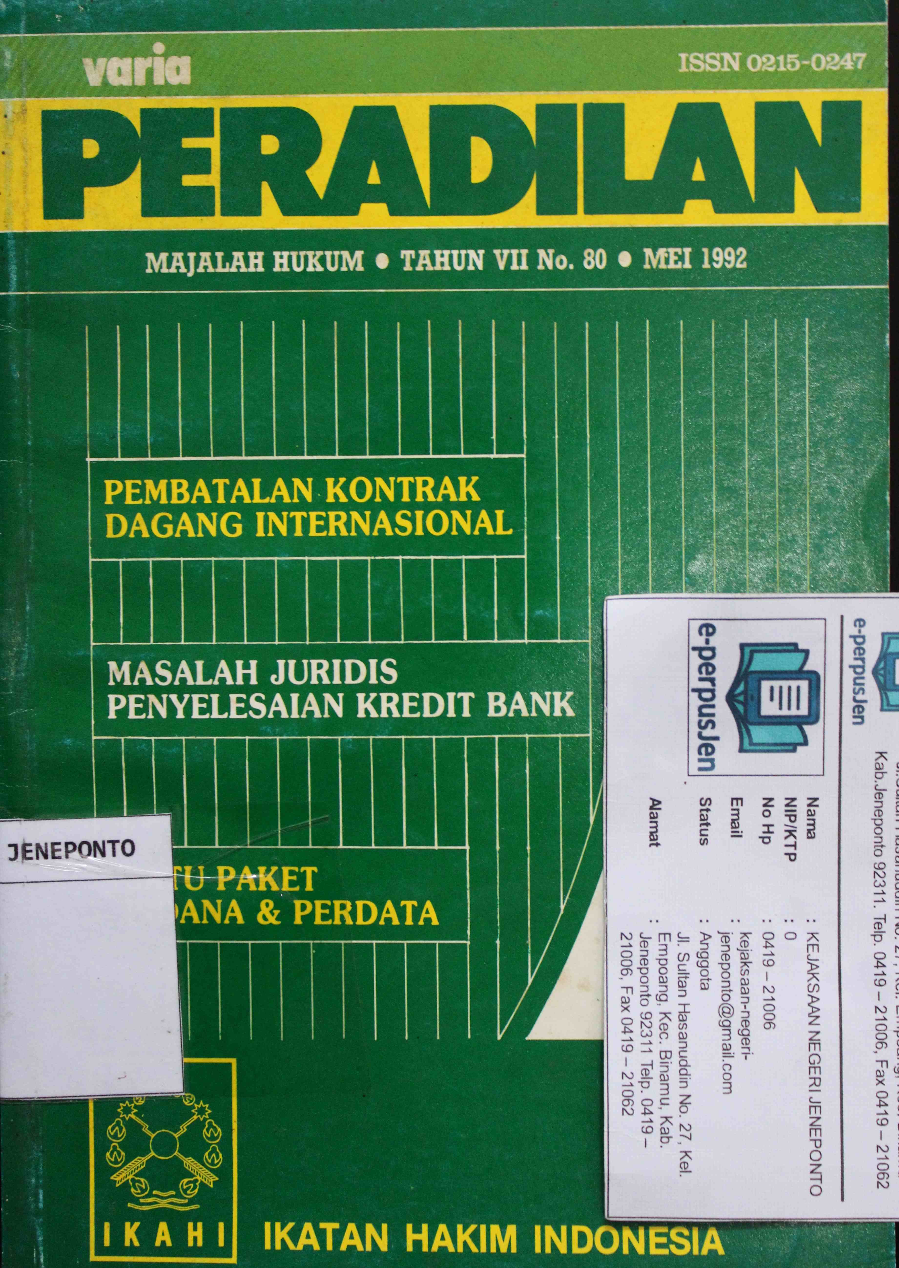 Varia Peradilan Majalah Hukum Tahun VII No 80 Mei 1992